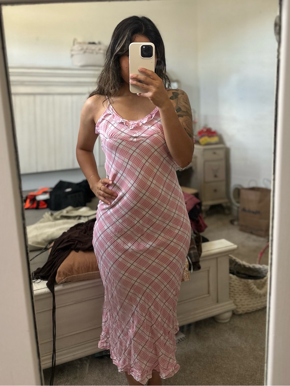 Pink o’neil midi Plaid dress
